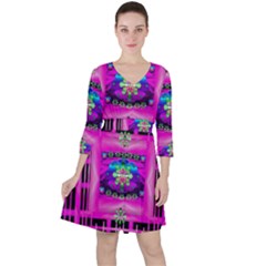 Flower Cartoon In A Cave Pop Art Ruffle Dress by pepitasart