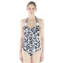 Camouflage Tarn Texture Pattern Halter Swimsuit by Sapixe