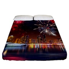 Christmas Night In Dubai Holidays City Skyscrapers At Night The Sky Fireworks Uae Fitted Sheet (california King Size) by Sapixe