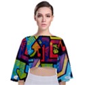 Urban Graffiti Movie Theme Productor Colorful Abstract arrows Tie Back Butterfly Sleeve Chiffon Top View1