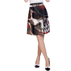 Confederate Flag Usa America United States Csa Civil War Rebel Dixie Military Poster Skull A-line Skirt by Sapixe