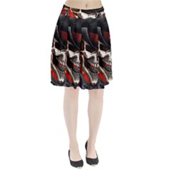 Confederate Flag Usa America United States Csa Civil War Rebel Dixie Military Poster Skull Pleated Skirt by Sapixe