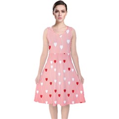 Heart Shape Background Love V-neck Midi Sleeveless Dress  by Nexatart