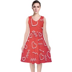 Background Valentine S Day Love V-neck Midi Sleeveless Dress  by Nexatart