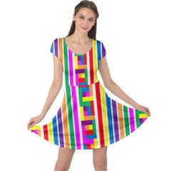 Rainbow Geometric Design Spectrum Cap Sleeve Dress by Nexatart