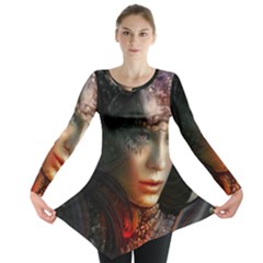 Digital Fantasy Girl Art Long Sleeve Tunic  by Sapixe