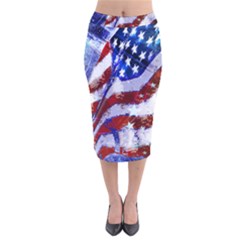 Flag Usa United States Of America Images Independence Day Velvet Midi Pencil Skirt by Sapixe