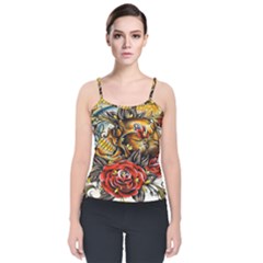 Flower Art Traditional Velvet Spaghetti Strap Top by Sapixe