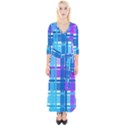 Gingham Pattern Blue Purple Shades Quarter Sleeve Wrap Maxi Dress View1