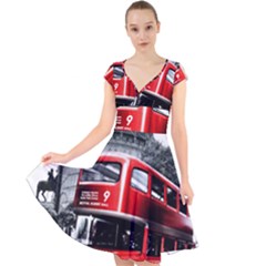 London Bus Cap Sleeve Front Wrap Midi Dress by Sapixe