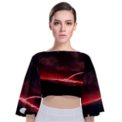 Outer Space Red Stars Star Tie Back Butterfly Sleeve Chiffon Top by Sapixe