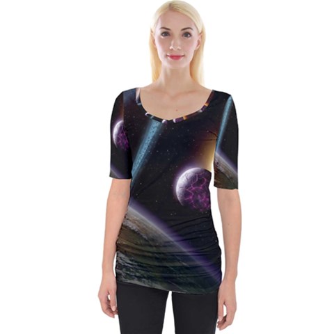 Planets In Space Wide Neckline Tee by Sapixe