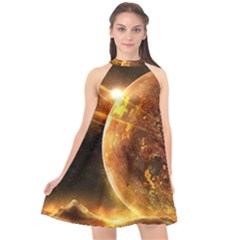 Sci Fi Planet Halter Neckline Chiffon Dress  by Sapixe