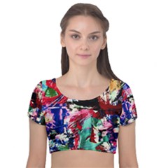 Combat Trans 2 Velvet Short Sleeve Crop Top  by bestdesignintheworld