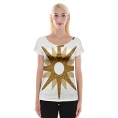 Star Golden Glittering Yellow Rays Cap Sleeve Tops by Sapixe