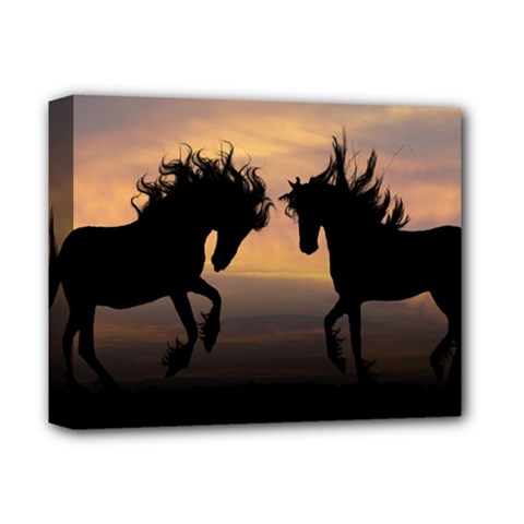 Horses Sunset Photoshop Graphics Deluxe Canvas 14  X 11  by Sapixe