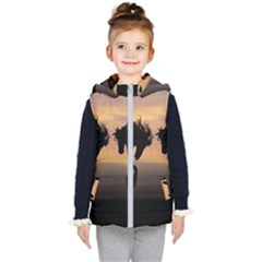 Horses Sunset Photoshop Graphics Kid s Hooded Puffer Vest by Sapixe