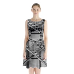 Architecture Stairs Steel Abstract Sleeveless Waist Tie Chiffon Dress by Sapixe