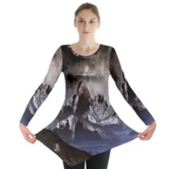 Mountains Moon Earth Space Long Sleeve Tunic  by Sapixe