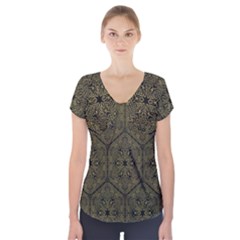 Texture Background Mandala Short Sleeve Front Detail Top by Sapixe