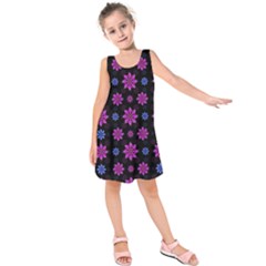 Stylized Dark Floral Pattern Kids  Sleeveless Dress by dflcprints