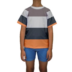 Orange Sand Charcoal Stripes Pattern Striped Elegant Kids  Short Sleeve Swimwear by yoursparklingshop