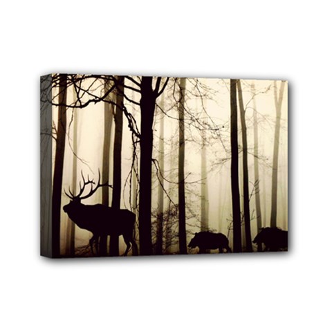 Forest Fog Hirsch Wild Boars Mini Canvas 7  X 5  by Simbadda