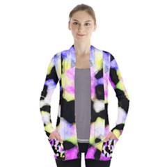 Watercolors Shapes On A Black Background                            Women s Open Front Pockets Cardigan by LalyLauraFLM