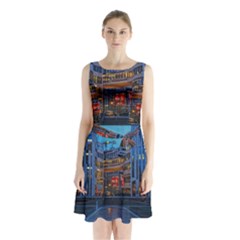 Architecture Modern Building Sleeveless Waist Tie Chiffon Dress by Simbadda