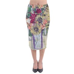 Sunflowers And Lamp Velvet Midi Pencil Skirt by bestdesignintheworld