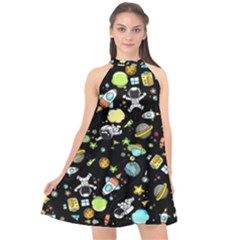 Space Pattern Halter Neckline Chiffon Dress  by Valentinaart