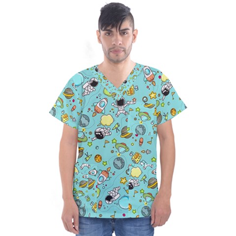 Space Pattern Men s V-neck Scrub Top by Valentinaart