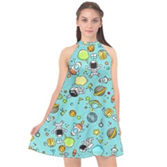 Space Pattern Halter Neckline Chiffon Dress  by Valentinaart