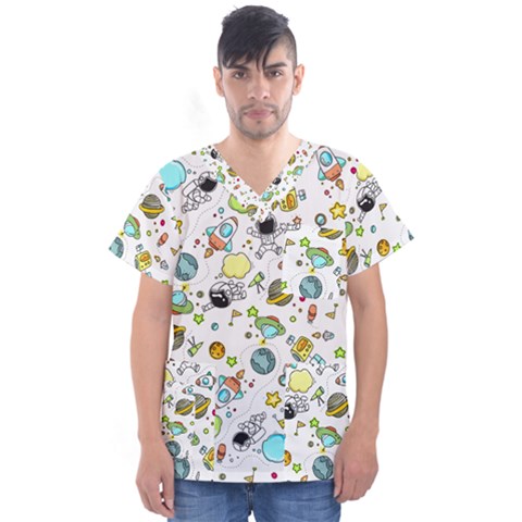 Space Pattern Men s V-neck Scrub Top by Valentinaart