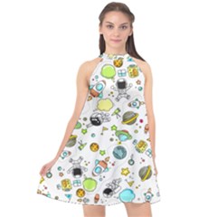 Space Pattern Halter Neckline Chiffon Dress  by Valentinaart