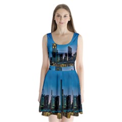 Frankfurt Germany Panorama City Split Back Mini Dress  by Simbadda