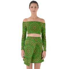 Wonderful Mandala Of Green And Golden Love Off Shoulder Top With Skirt Set by pepitasart