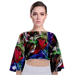 Lillies In Terracota Vase Tie Back Butterfly Sleeve Chiffon Top by bestdesignintheworld
