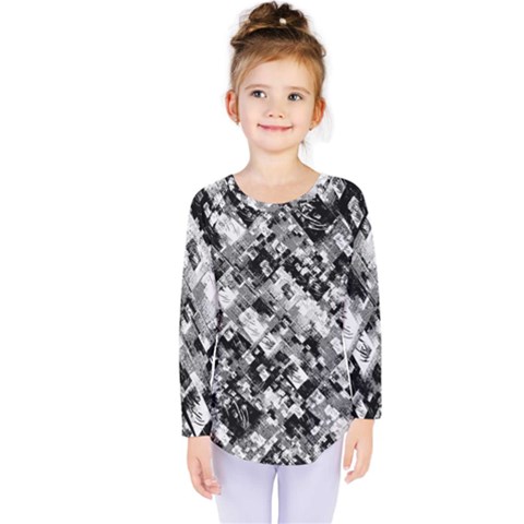 Black And White Patchwork Pattern Kids  Long Sleeve Tee by dflcprints