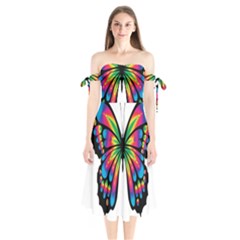 Abstract Animal Art Butterfly Shoulder Tie Bardot Midi Dress by Simbadda