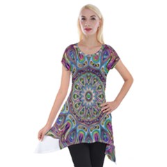 Mandala Decorative Ornamental Short Sleeve Side Drop Tunic by Simbadda