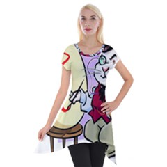 Bunny Easter Artist Spring Cartoon Short Sleeve Side Drop Tunic by Simbadda