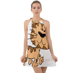 Cats Kittens Animal Cartoon Moving Halter Tie Back Chiffon Dress by Simbadda