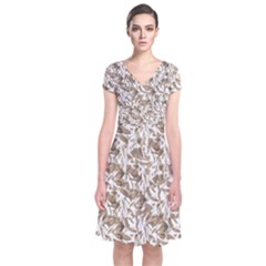 Leaves Texture Pattern Short Sleeve Front Wrap Dress by dflcprints