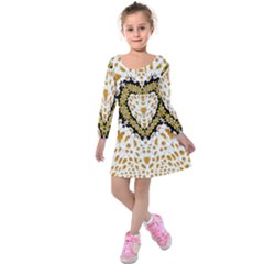 Hearts In A Field Of Fantasy Flowers In Bloom Kids  Long Sleeve Velvet Dress by pepitasart