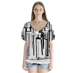 Black And White City V-neck Flutter Sleeve Top by digitaldivadesigns