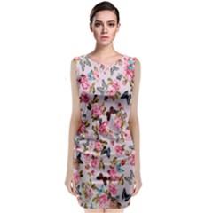 Floral Butterflies Print Classic Sleeveless Midi Dress by CasaDiModa