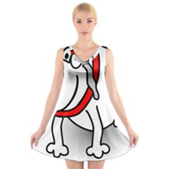 Dog Animal Pet Grin Sit Happy V-neck Sleeveless Dress by Nexatart