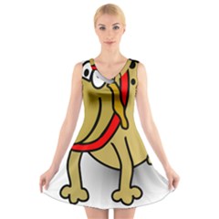 Dog Brown Spots Black Cartoon V-neck Sleeveless Dress by Nexatart