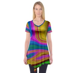 Colorful Waves Short Sleeve Tunic  by LoolyElzayat